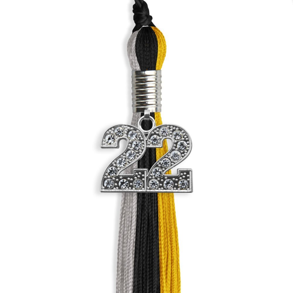 Black/Grey/Gold Graduation Tassel With Silver Date Drop - Endea Graduation