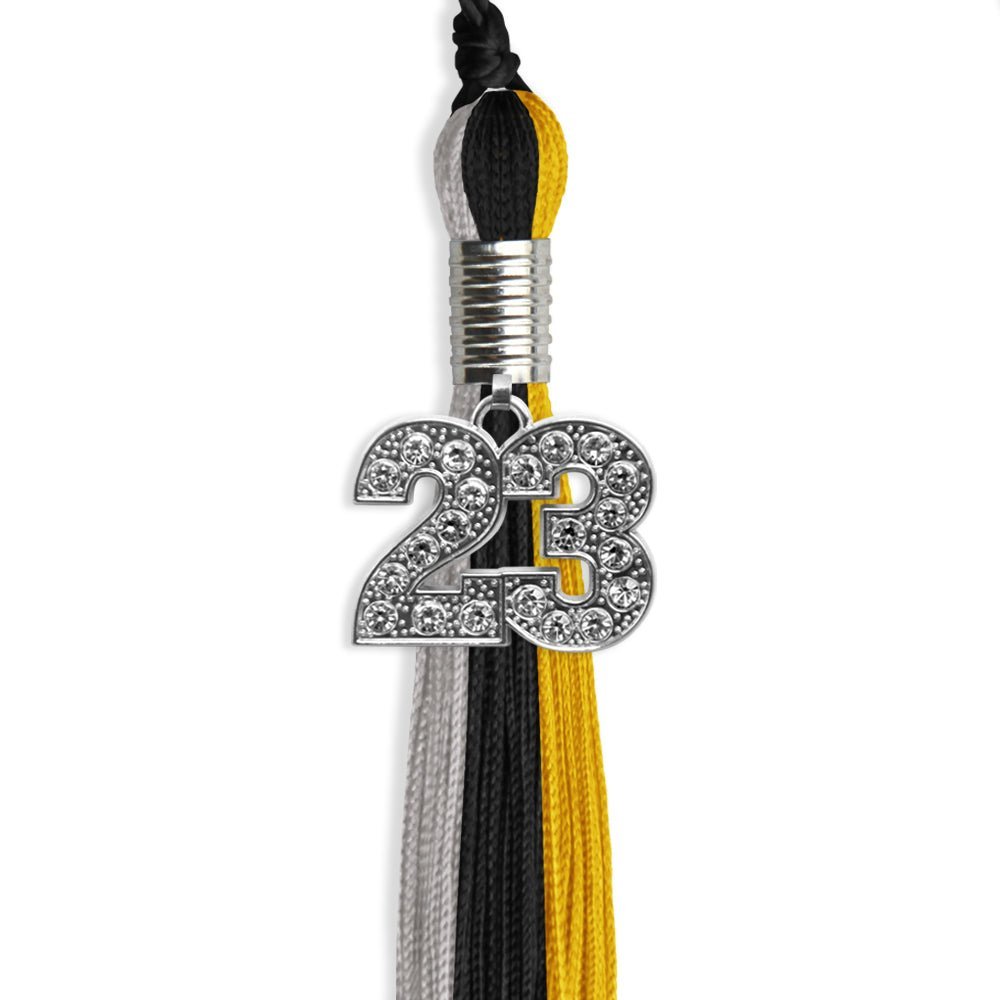 Black/Grey/Gold Graduation Tassel With Silver Date Drop - Endea Graduation