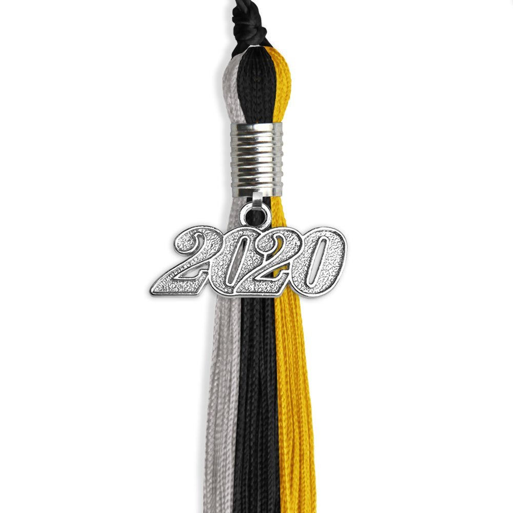 Black/Grey/Gold Graduation Tassel With Silver Date Drop - Endea Graduation