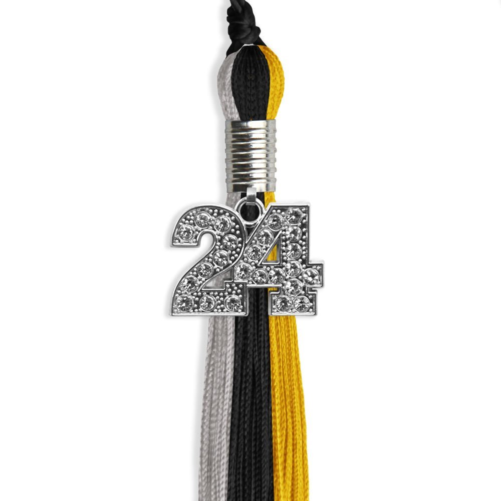 Black/Grey/Gold Graduation Tassel With Silver Date Drop - Endea Graduation