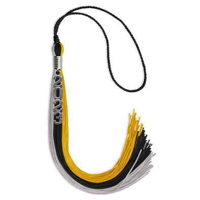 Black/Grey/Gold Graduation Tassel With Silver Stacked Date Drop - Endea Graduation