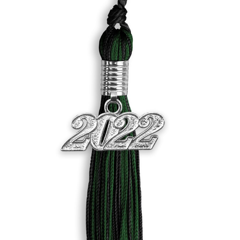 Black/Hunter Green Mixed Color Graduation Tassel With Silver Date Drop - Endea Graduation