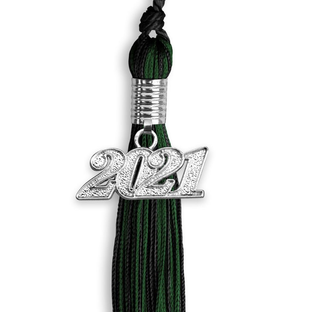 Black/Hunter Green Mixed Color Graduation Tassel With Silver Date Drop - Endea Graduation