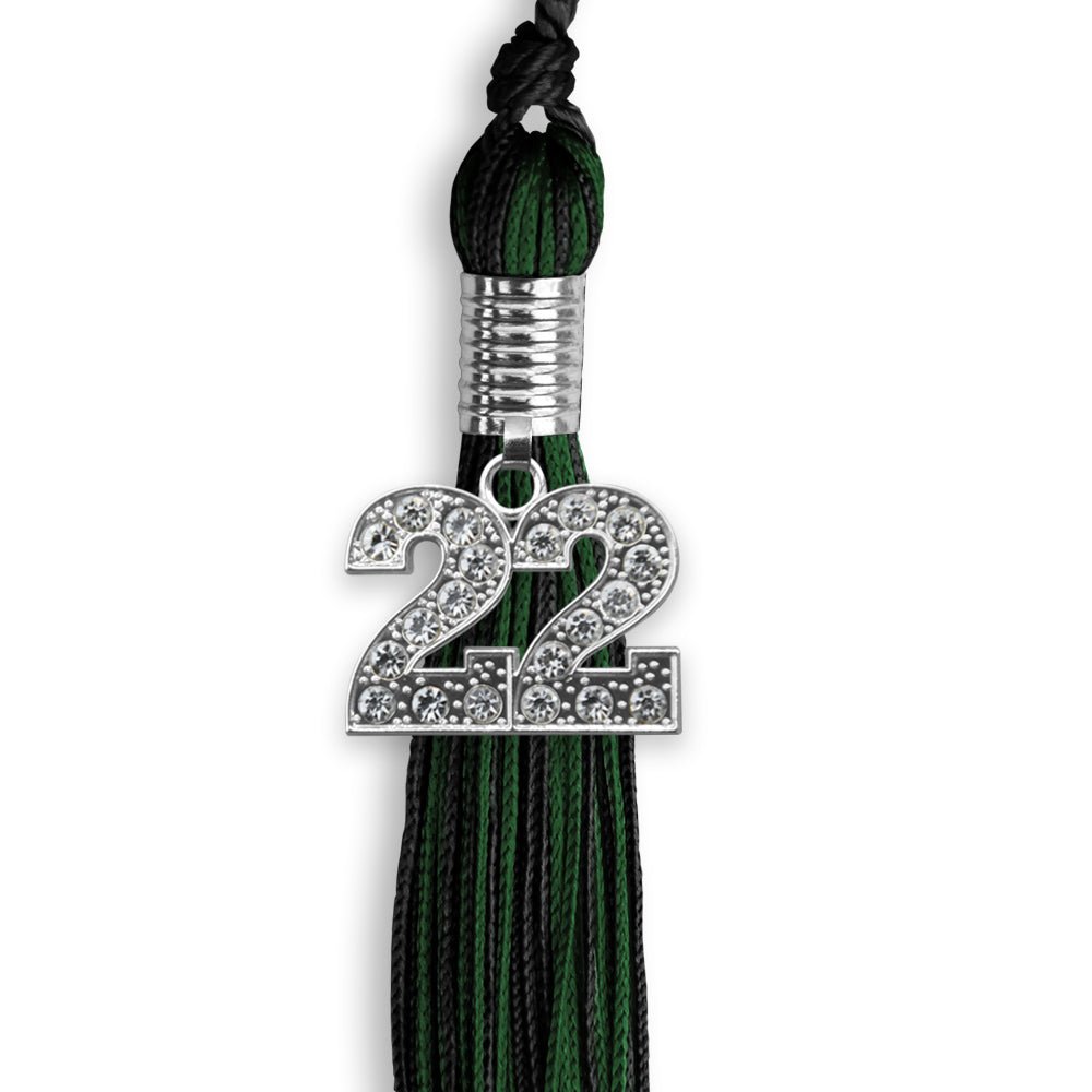 Black/Hunter Green Mixed Color Graduation Tassel With Silver Date Drop - Endea Graduation