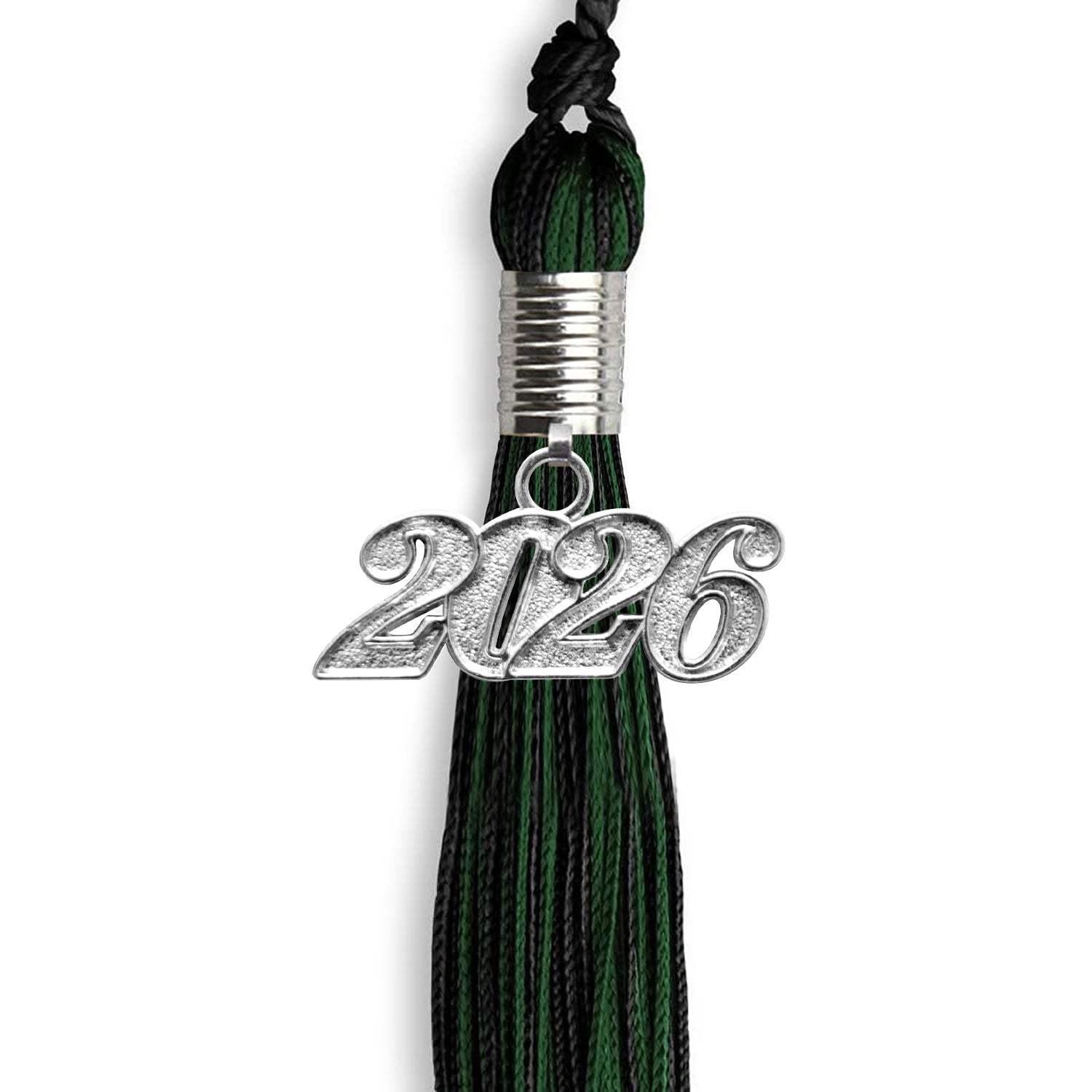 Black/Hunter Green Mixed Color Graduation Tassel With Silver Date Drop - Endea Graduation