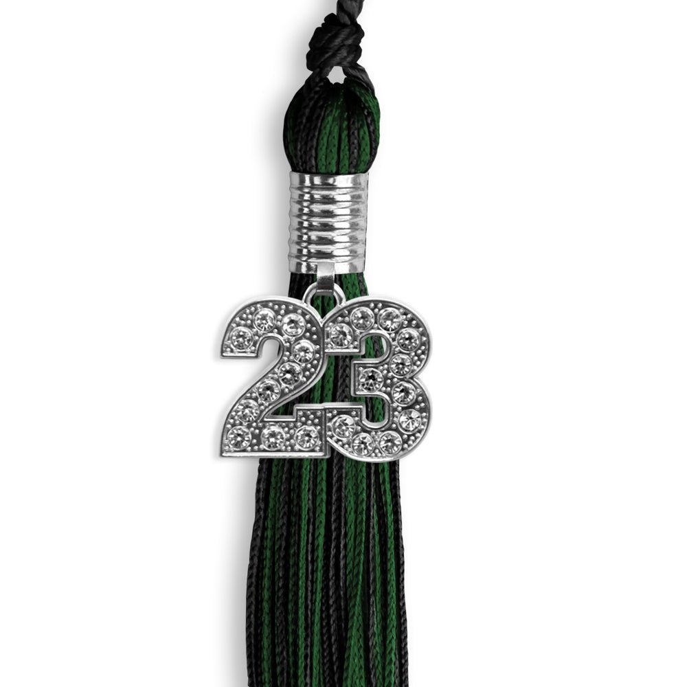 Black/Hunter Green Mixed Color Graduation Tassel With Silver Date Drop - Endea Graduation