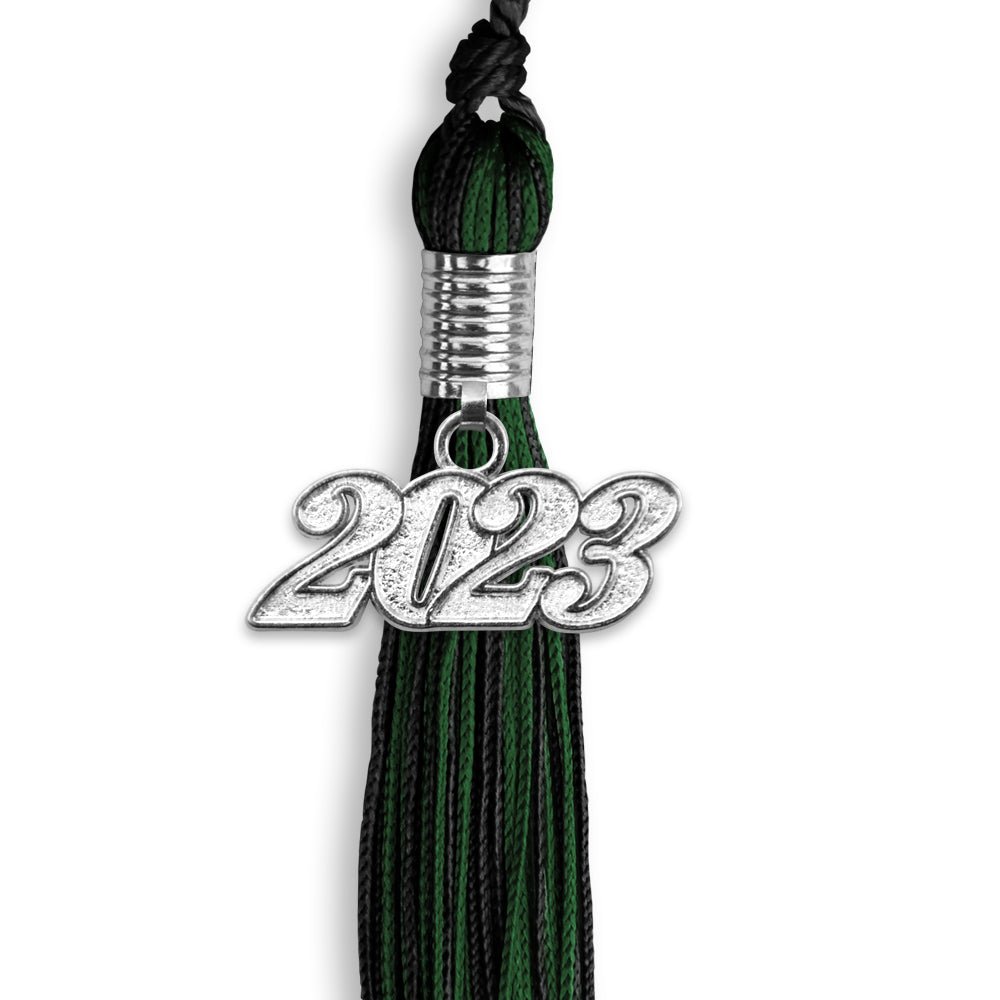 Black/Hunter Green Mixed Color Graduation Tassel With Silver Date Drop - Endea Graduation