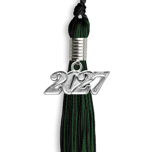 Black/Hunter Green Mixed Color Graduation Tassel With Silver Date Drop - Endea Graduation