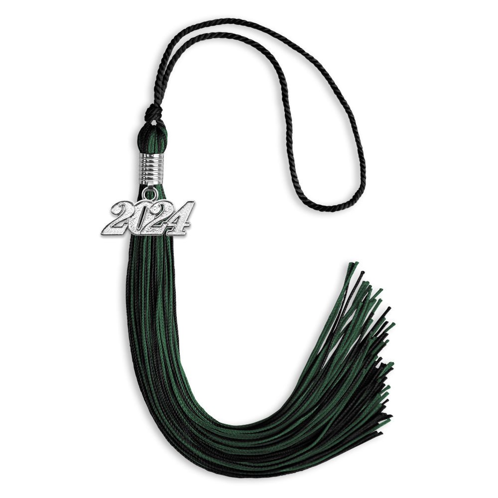 Black/Hunter Green Mixed Color Graduation Tassel With Silver Date Drop - Endea Graduation