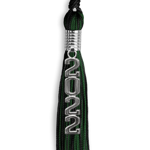 Black/Hunter Green Mixed Color Graduation Tassel With Stacked Silver Date Drop - Endea Graduation