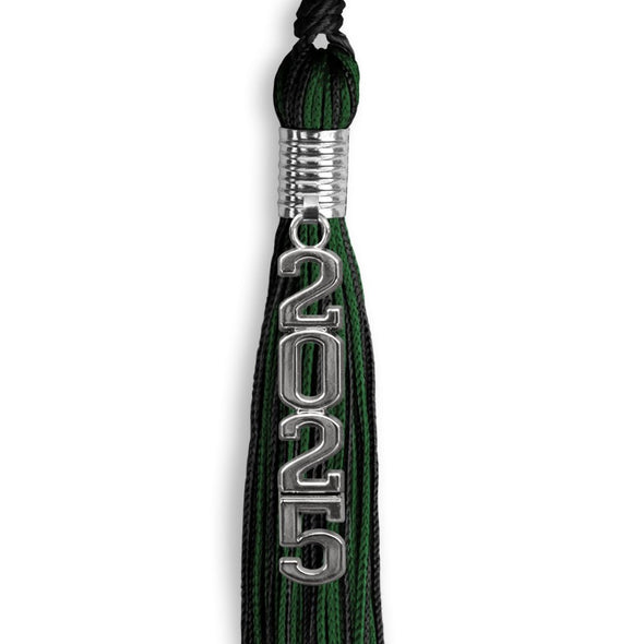 Black/Hunter Green Mixed Color Graduation Tassel With Stacked Silver Date Drop - Endea Graduation