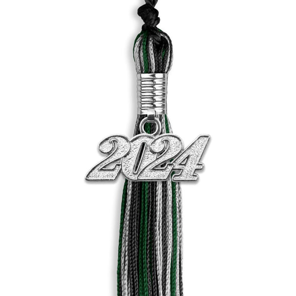 Black/Hunter Green/Silver Mixed Color Graduation Tassel With Silver Date Drop - Endea Graduation
