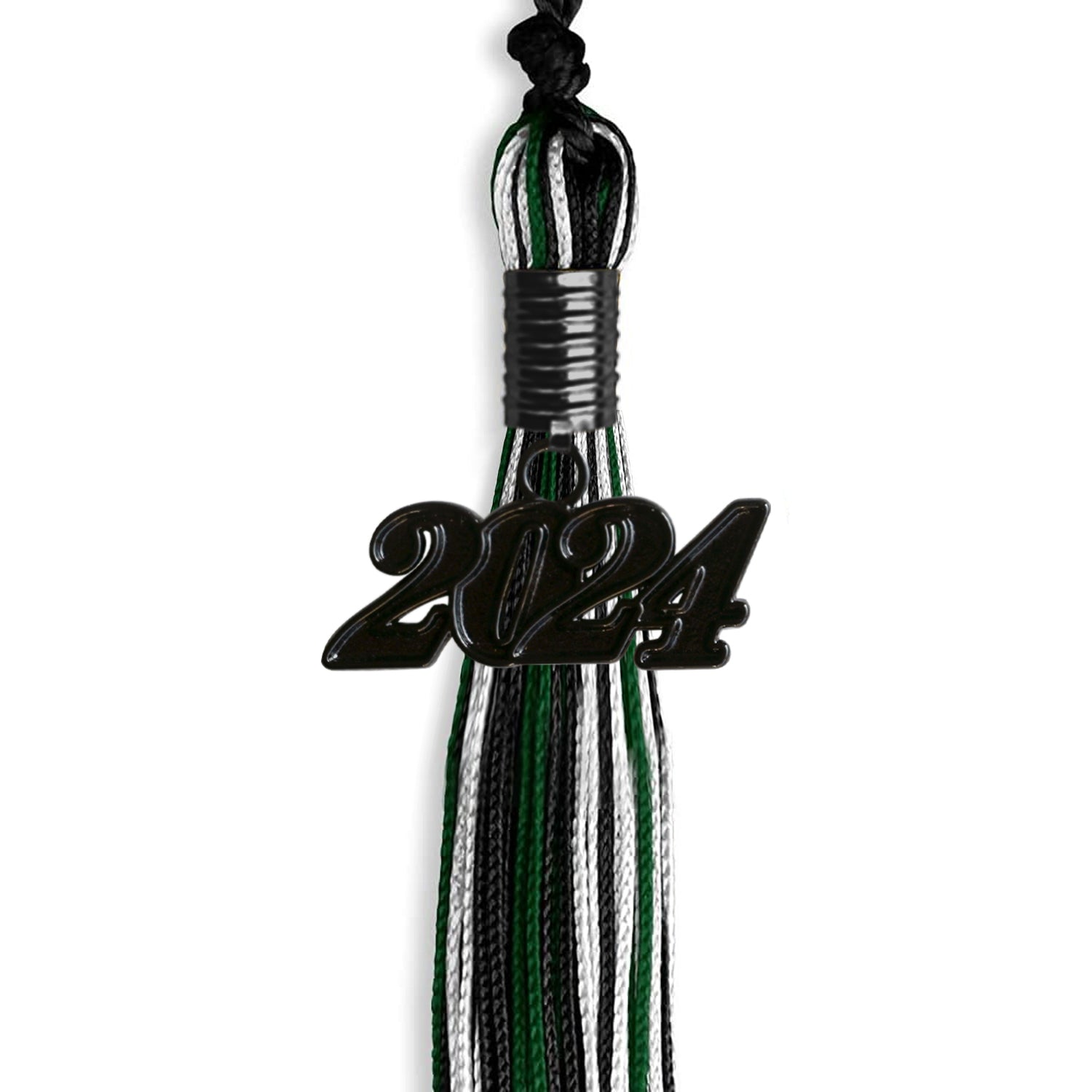 Black/Hunter Green/White Mixed Color Graduation Tassel With Black Date Drop - Endea Graduation