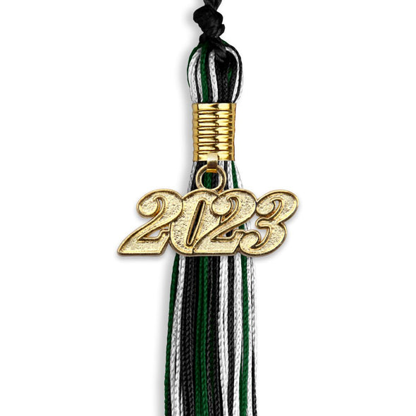 Black/Hunter Green/White Mixed Color Graduation Tassel With Gold Date Drop - Endea Graduation