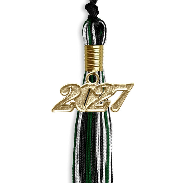 Black/Hunter Green/White Mixed Color Graduation Tassel With Gold Date Drop - Endea Graduation
