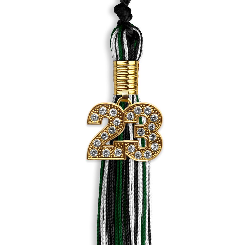 Black/Hunter Green/White Mixed Color Graduation Tassel With Gold Date Drop - Endea Graduation