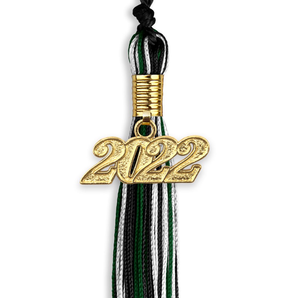 Black/Hunter Green/White Mixed Color Graduation Tassel With Gold Date Drop - Endea Graduation