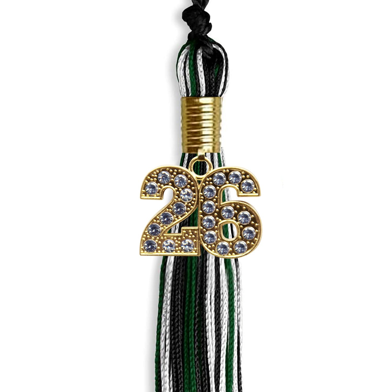 Black/Hunter Green/White Mixed Color Graduation Tassel With Gold Date Drop - Endea Graduation