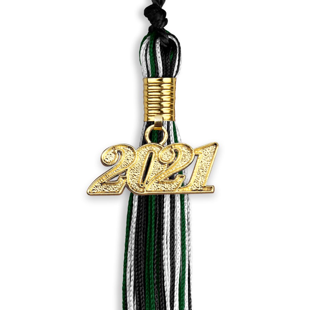 Black/Hunter Green/White Mixed Color Graduation Tassel With Gold Date Drop - Endea Graduation