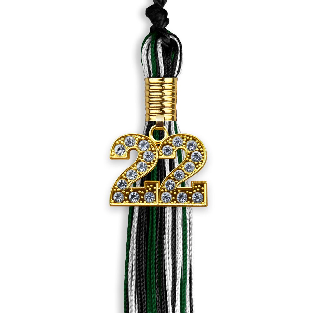 Black/Hunter Green/White Mixed Color Graduation Tassel With Gold Date Drop - Endea Graduation