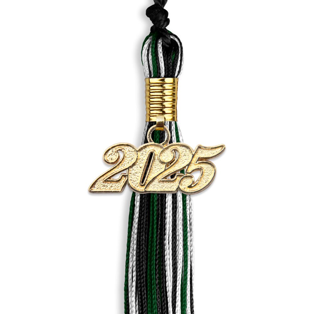 Black/Hunter Green/White Mixed Color Graduation Tassel With Gold Date Drop - Endea Graduation