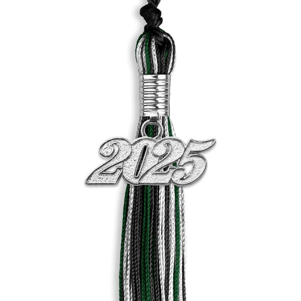 Black/Hunter Green/White Mixed Color Graduation Tassel With Silver Date Drop - Endea Graduation
