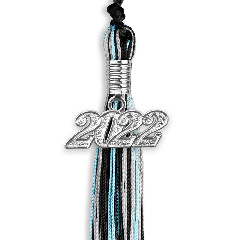 Black/Light Blue/Silver Mixed Color Graduation Tassel With Silver Date Drop - Endea Graduation