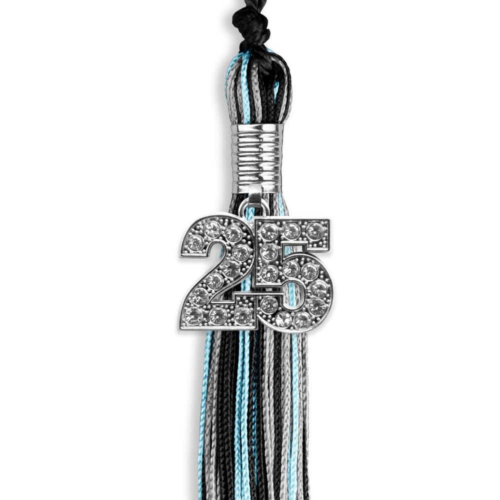 Black/Light Blue/Silver Mixed Color Graduation Tassel With Silver Date Drop - Endea Graduation