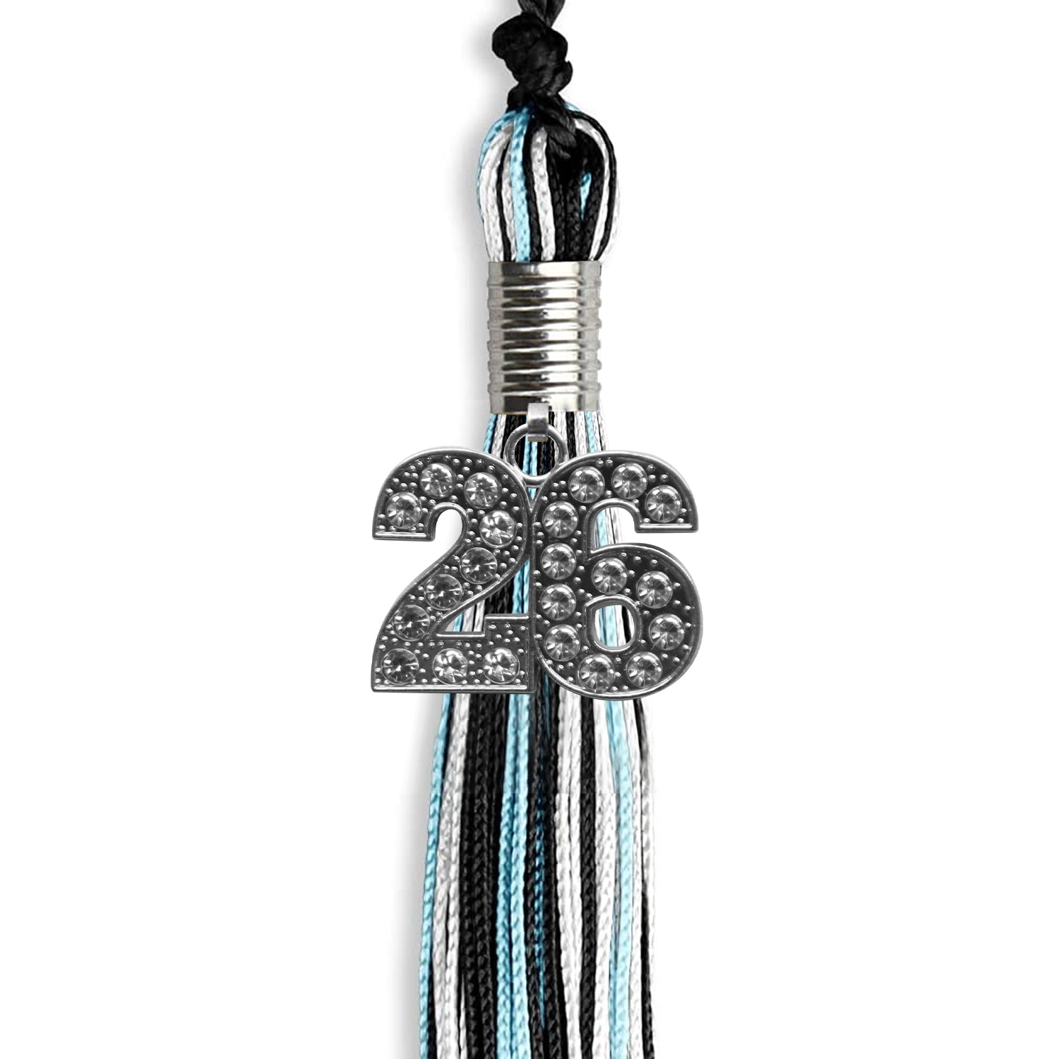 Black/Light Blue/Silver Mixed Color Graduation Tassel With Silver Date Drop - Endea Graduation