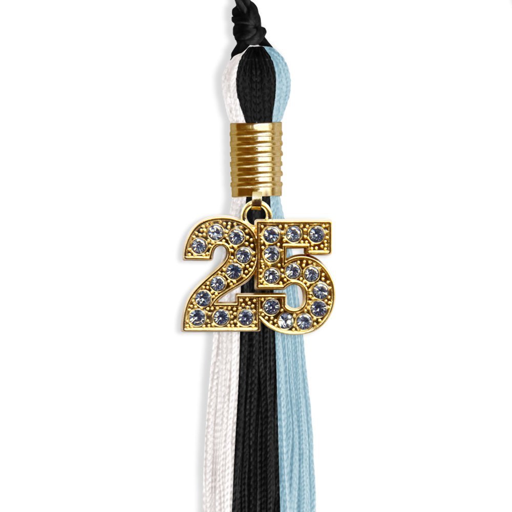 Black/Light Blue/White Graduation Tassel With Gold Date Drop - Endea Graduation