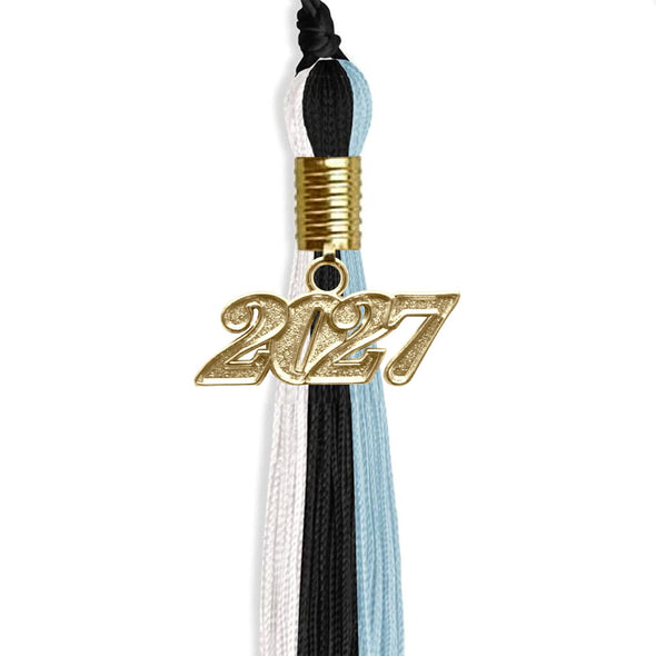 Black/Light Blue/White Graduation Tassel With Gold Date Drop - Endea Graduation