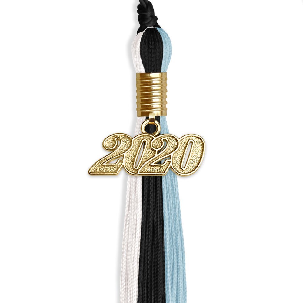 Black/Light Blue/White Graduation Tassel With Gold Date Drop - Endea Graduation