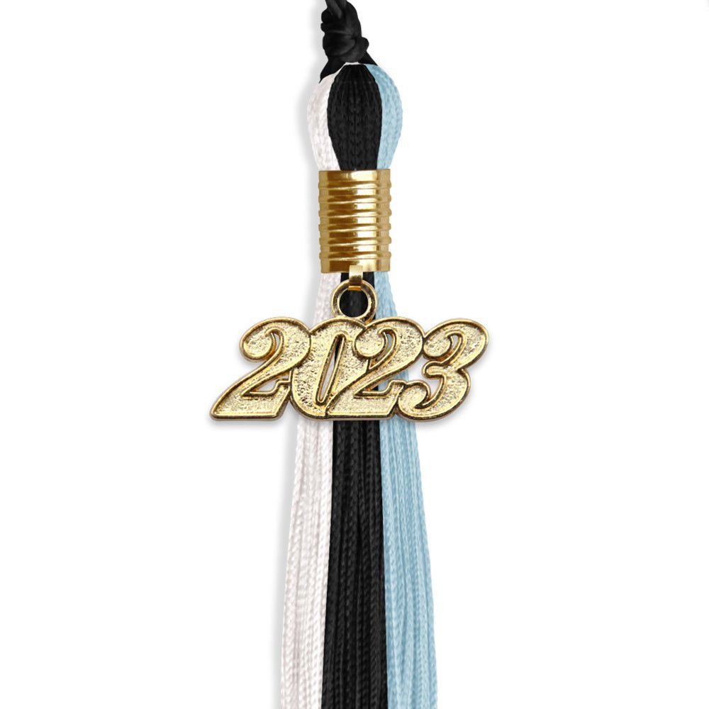 Black/Light Blue/White Graduation Tassel With Gold Date Drop - Endea Graduation