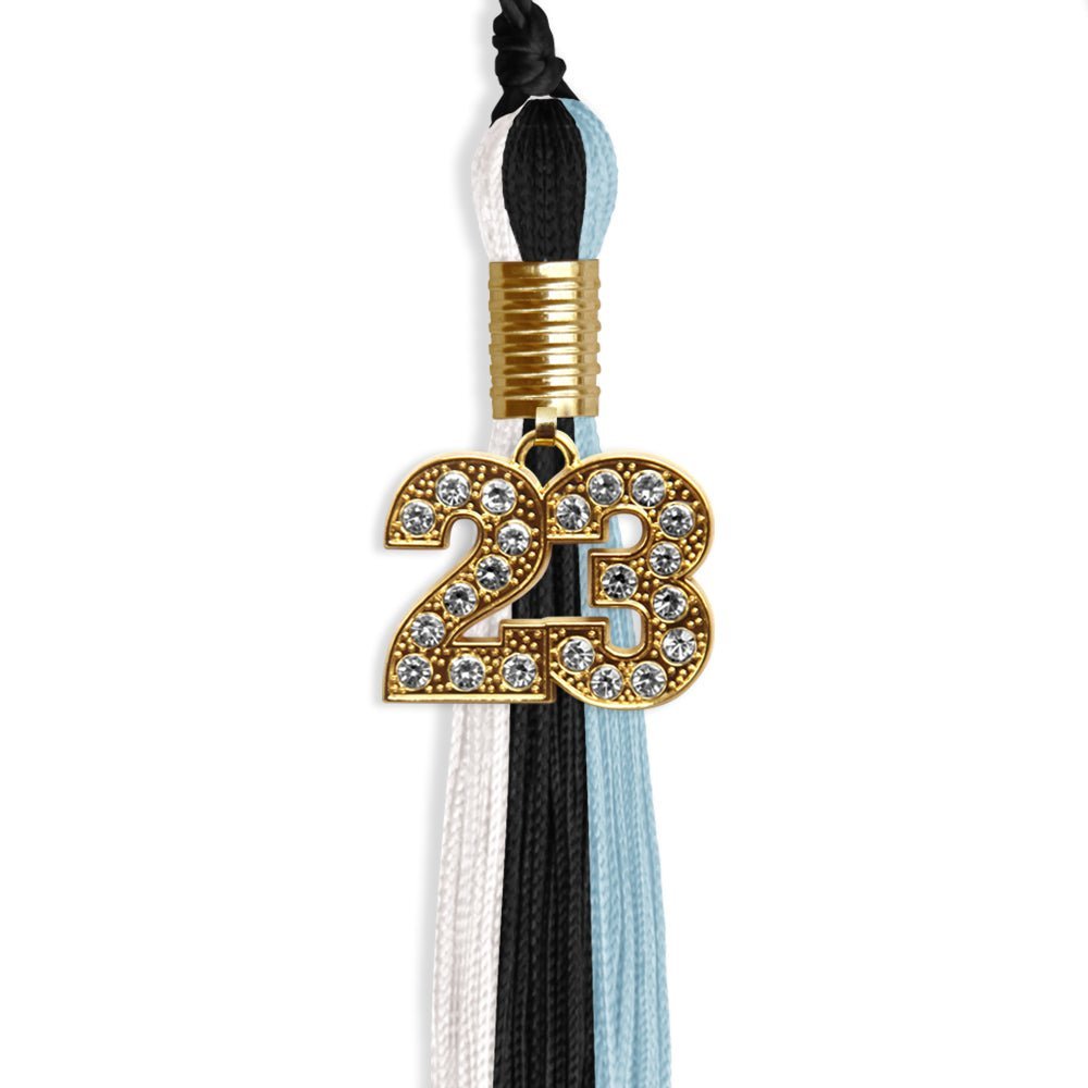 Black/Light Blue/White Graduation Tassel With Gold Date Drop - Endea Graduation