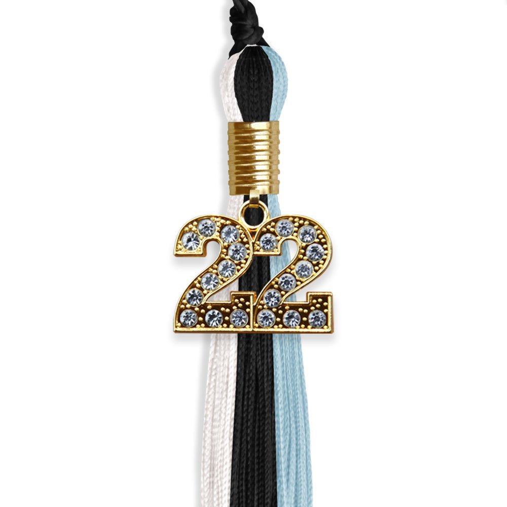 Black/Light Blue/White Graduation Tassel With Gold Date Drop - Endea Graduation