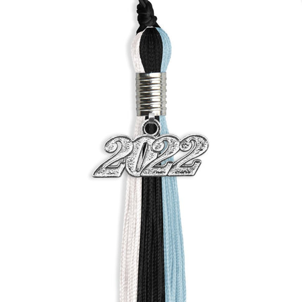 Black/Light Blue/White Graduation Tassel With Silver Date Drop - Endea Graduation