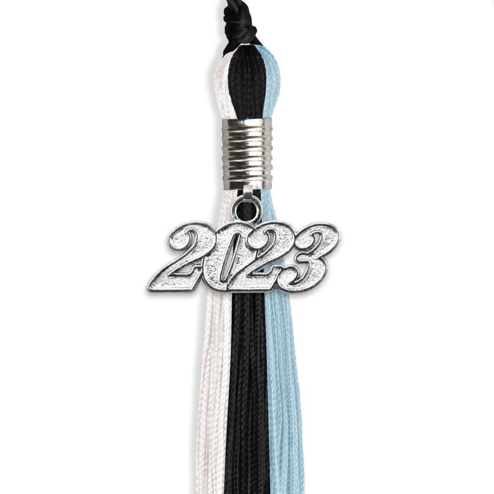 Black/Light Blue/White Graduation Tassel With Silver Date Drop - Endea Graduation