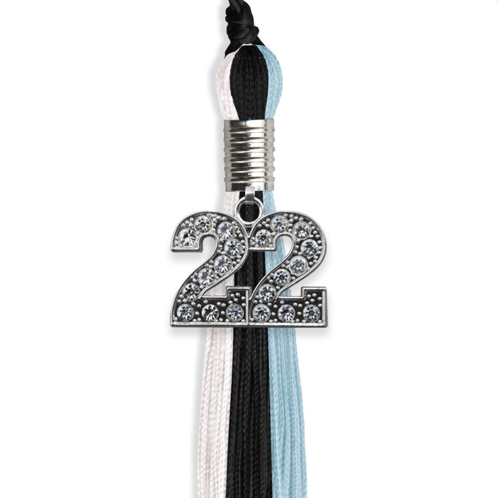 Black/Light Blue/White Graduation Tassel With Silver Date Drop - Endea Graduation