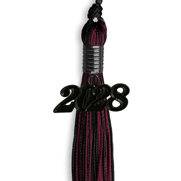 Black/Maroon Mixed Color Graduation Tassel With Black Date Drop - Endea Graduation