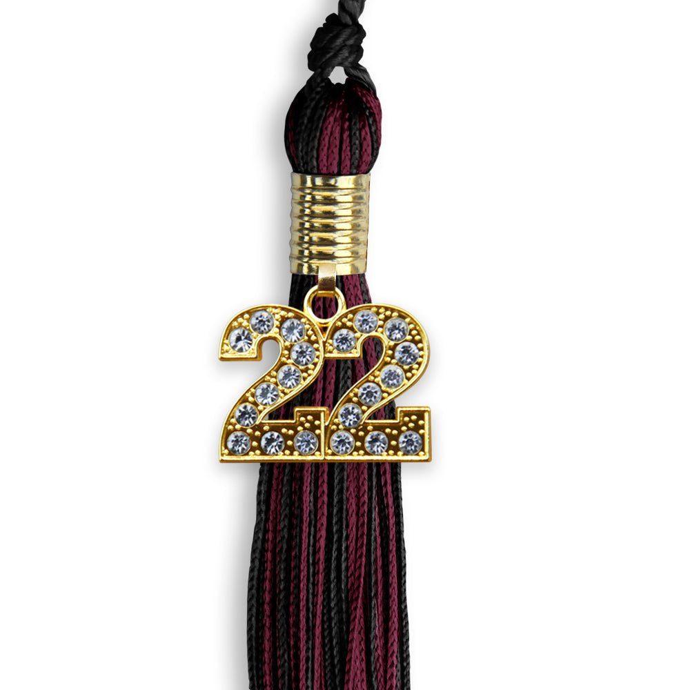 Black/Maroon Mixed Color Graduation Tassel With Gold Date Drop - Endea Graduation