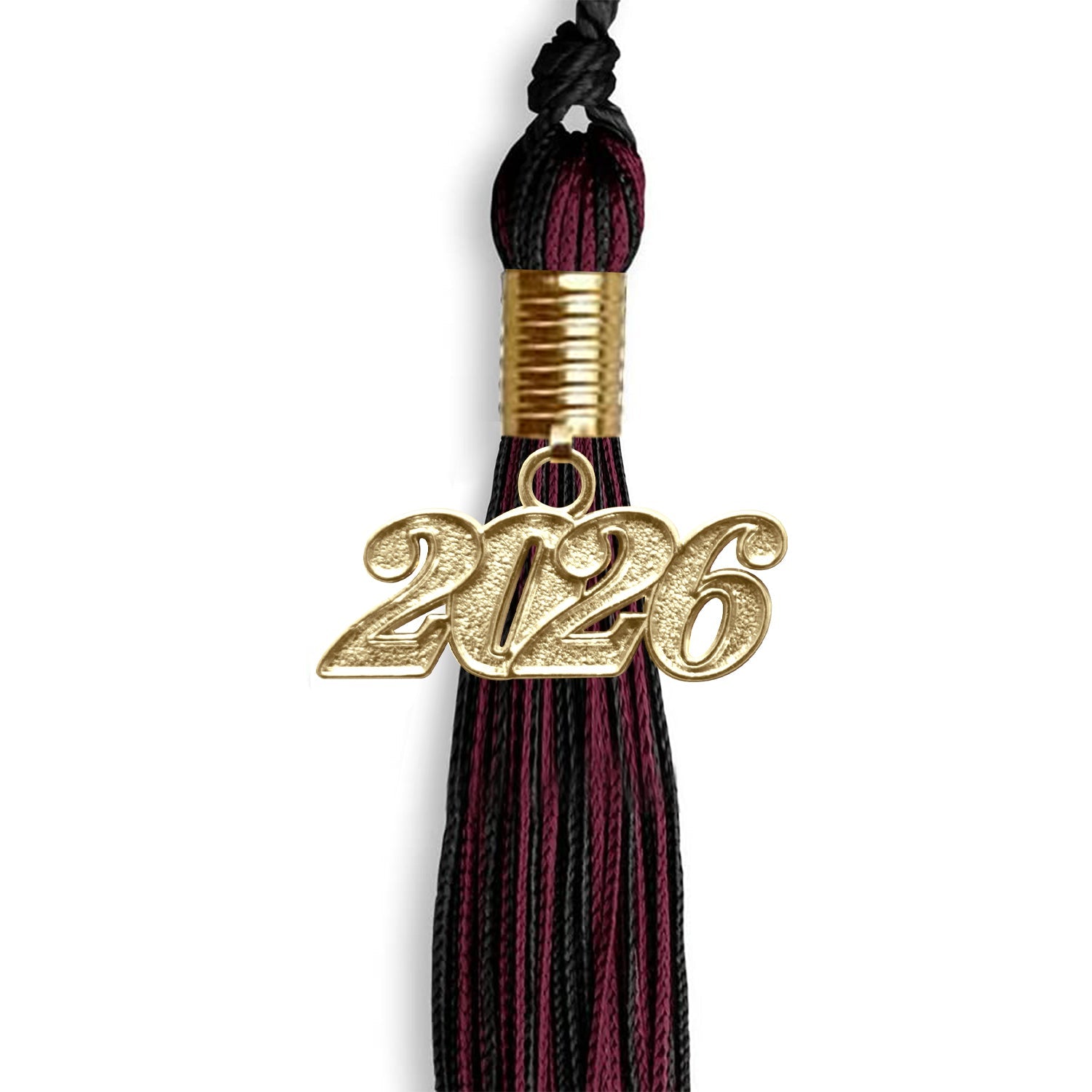 Black/Maroon Mixed Color Graduation Tassel With Gold Date Drop - Endea Graduation