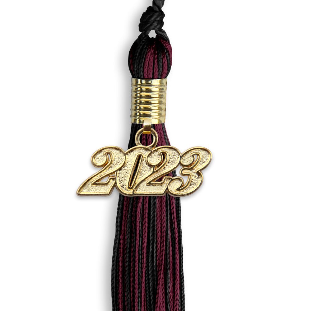 Black/Maroon Mixed Color Graduation Tassel With Gold Date Drop - Endea Graduation