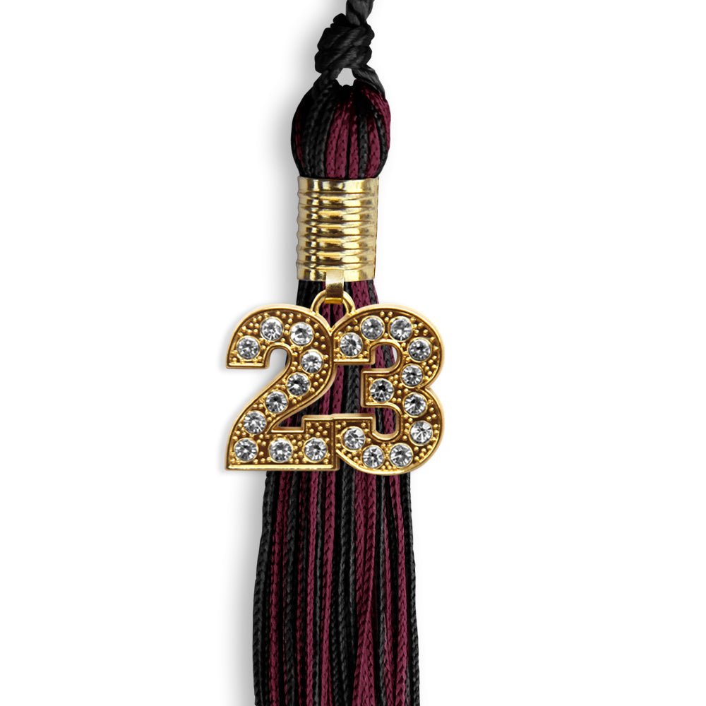 Black/Maroon Mixed Color Graduation Tassel With Gold Date Drop - Endea Graduation