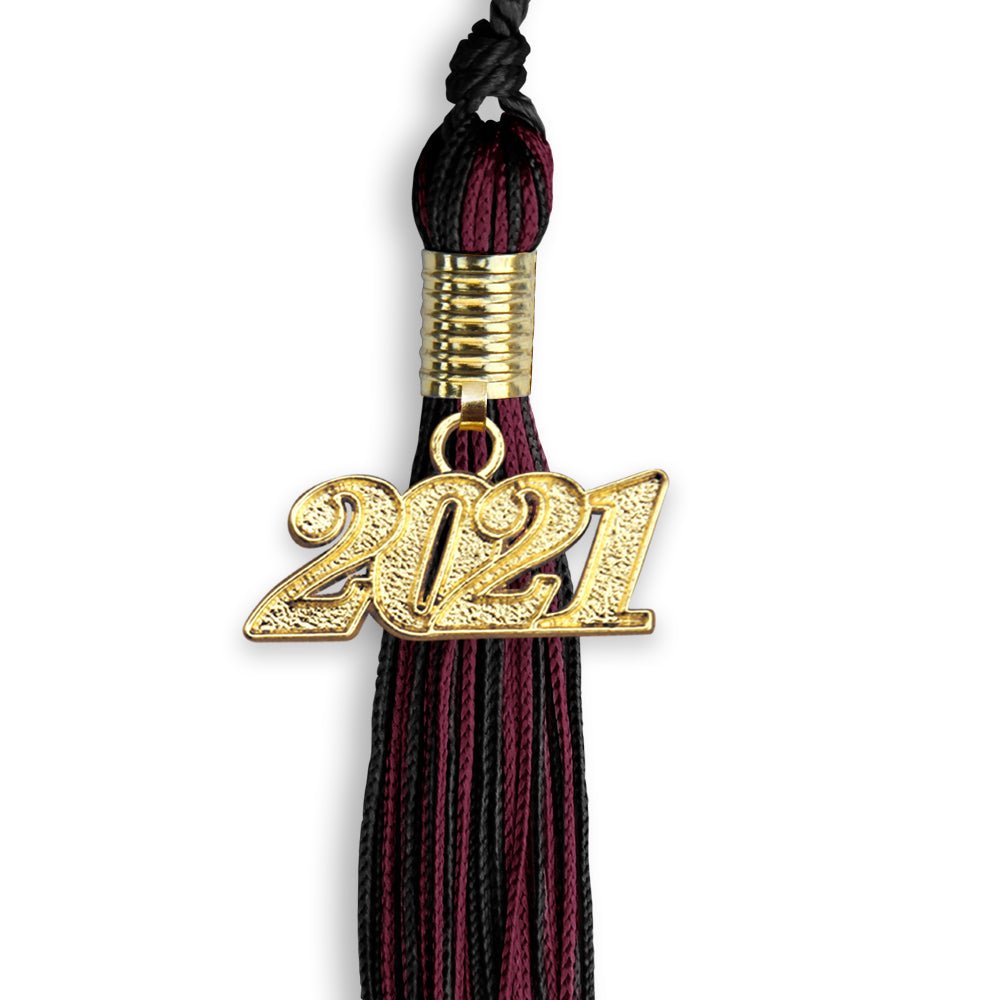 Black/Maroon Mixed Color Graduation Tassel With Gold Date Drop - Endea Graduation