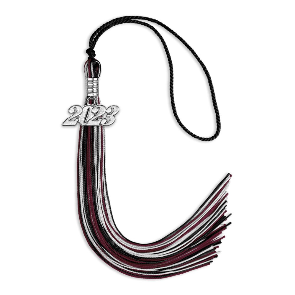 Black/Maroon/Silver Mixed Color Graduation Tassel With Silver Date Drop - Endea Graduation