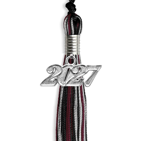 Black/Maroon/Silver Mixed Color Graduation Tassel With Silver Date Drop - Endea Graduation