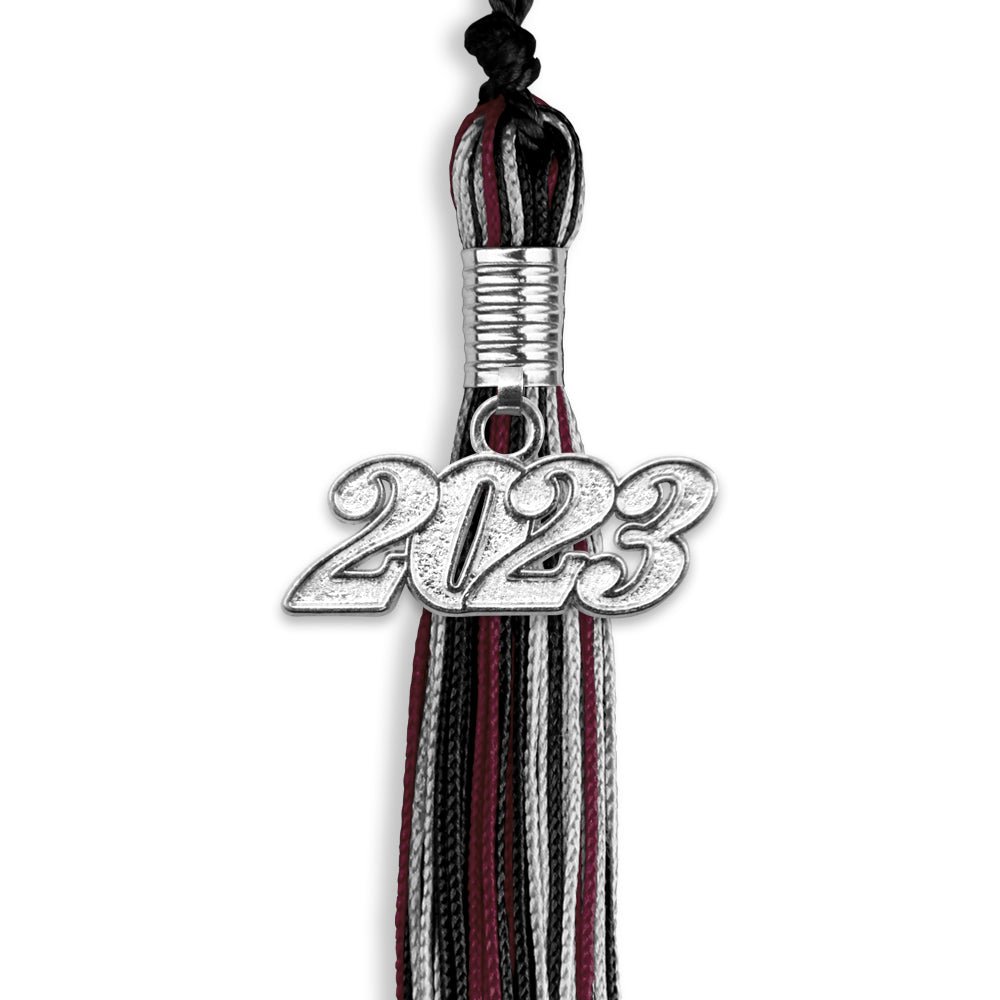 Black/Maroon/Silver Mixed Color Graduation Tassel With Silver Date Drop - Endea Graduation