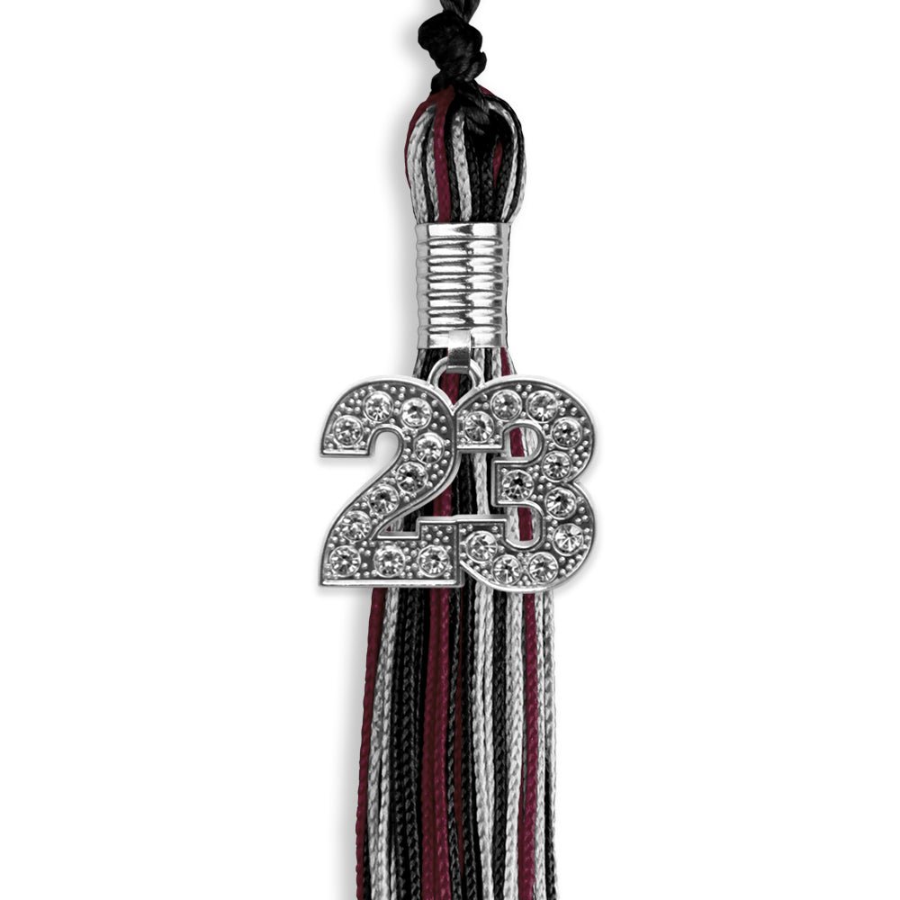 Black/Maroon/Silver Mixed Color Graduation Tassel With Silver Date Drop - Endea Graduation