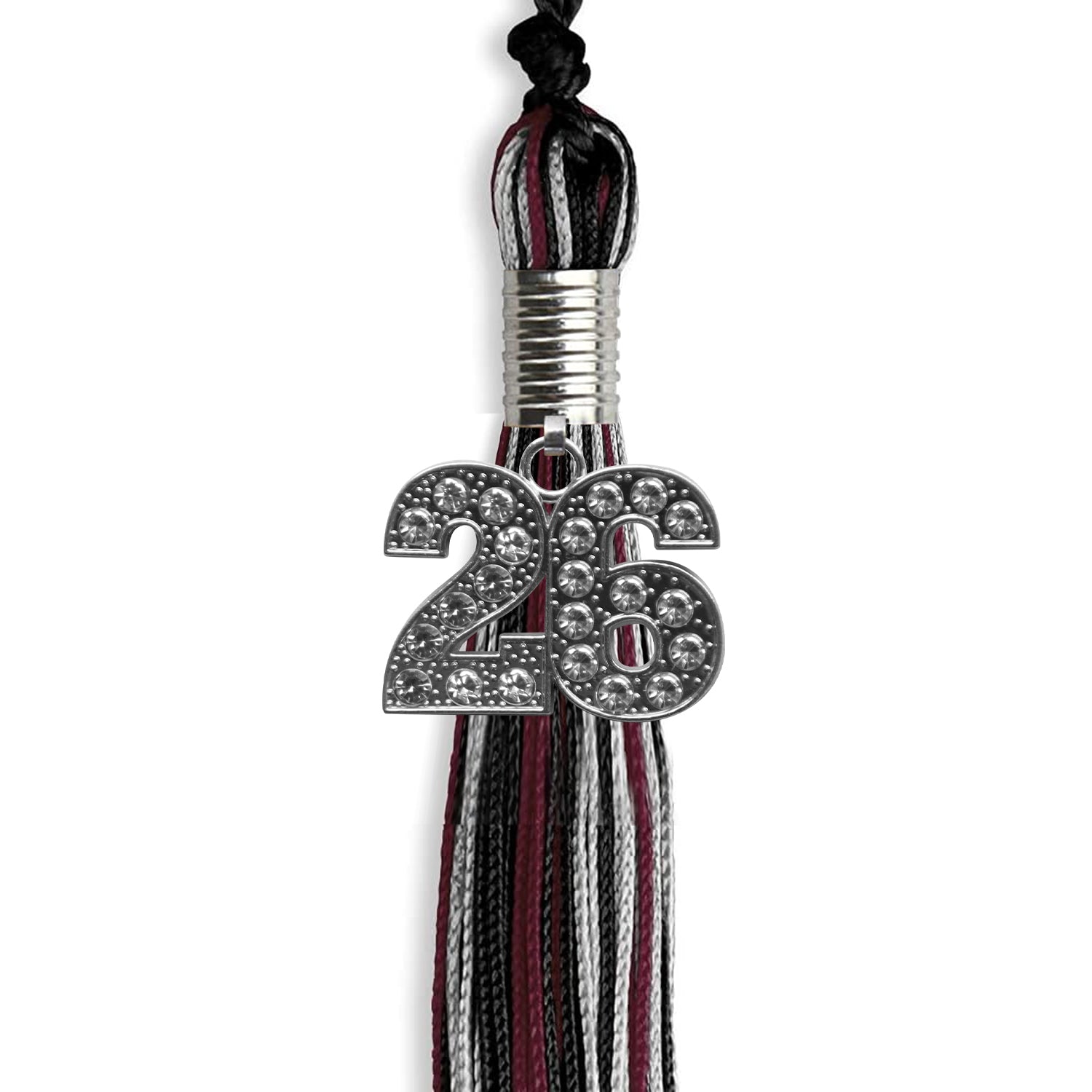 Black/Maroon/Silver Mixed Color Graduation Tassel With Silver Date Drop - Endea Graduation