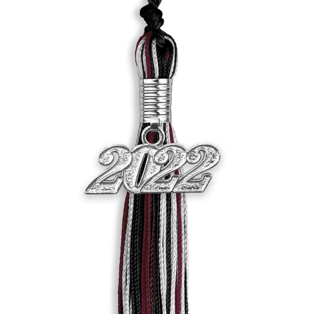 Black/Maroon/Silver Mixed Color Graduation Tassel With Silver Date Drop - Endea Graduation